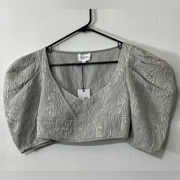 Who What Wear Collection Cropped Puff Sleeve Top Oyster XS - Picture 12 of 13